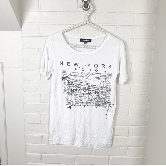 Workshop Tops - {Workshop} NYC Soho White Graphic Tee